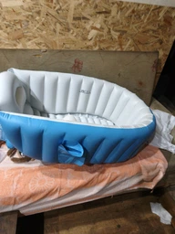 Детская надувная ванночка с подушкой и ножным насосом Intime Baby Bath Tub для купания ребенка со сливом 98X65X28 см Голубой (D-2019090675)