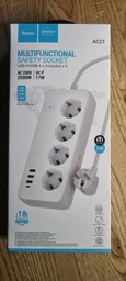 Мережевий подовжувач Hoco AC22 Sunlight 4-bit (PD30W/1C3A) desktop socket (EU/GER) (L=3M) Black (6942007636728)