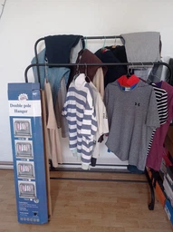Подвійна стійка вішалка для одягу та взуття Loft Rack TW-602 сталева підлогова з полицею на колесах Black