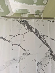 Штора для ванной комнаты шторка для душа белый мармор 180×200 см + кольца (12 шт) для шторки для ванной, белый фото от покупателей 3