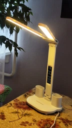 Світлодіодна настільна лампа трансформер на акумуляторі з дисплеєм 12в1 Tech Lamp - багатофункціональна з подвійним джерелом світла, календарем, термометром та тримачем для ручок, біла фото від покупців 10
