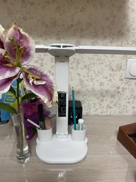 Світлодіодна настільна лампа трансформер на акумуляторі з дисплеєм 12в1 Tech Lamp - багатофункціональна з подвійним джерелом світла, календарем, термометром та тримачем для ручок, біла фото від покупців 6