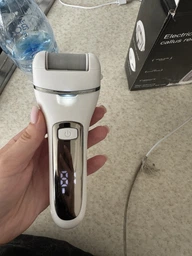 Електрична пилка пемза для ніг та п'яток для педикюру 18 в 1 з LCD дисплеєм електро акумуляторна + 3 насадки, біла фото від покупців 4
