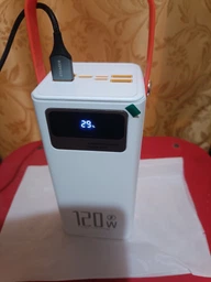 Повербанк Power bank 100000 mAh USB, Type-C, MicroUSB с Led-дисплеем, быстрой зарядкой и встроенными кабелями, белый фото от покупателей 2