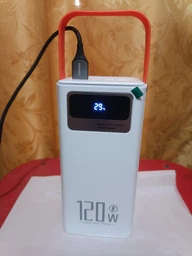 Повербанк Power bank 100000 mAh USB, Type-C, MicroUSB с Led-дисплеем, быстрой зарядкой и встроенными кабелями, белый фото от покупателей 3