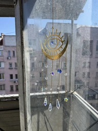 Підвісний ловець сонця / солнцелов Sun декоративна світловідбивна підвіска - ловець світла з місяцем та стразами, 41 см, золотистий (100740975)