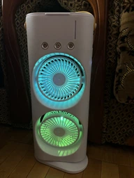 Вентилятор акумуляторний безпровідний + USB + пульт ДУ подвійний з підсвічуванням 3в1 360° настільний міні кондиціонер для зволоження повітря охолоджувач для кімнати офісу дачі