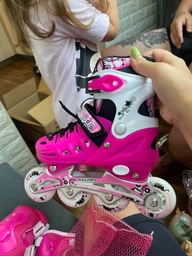 Дитячі ролики для початківців 3 в 1 Scale Sports з комплектом захисту, розмір 29-33, Рожеві