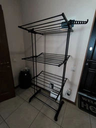 Трехуровневая складная сушилка Tiers Garment rack для одежды напольная, с колесиками Черный