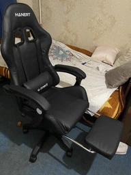 Геймерское кресло Hanert G-Force Black/Blue черно-синее с подставкой для ног, наклоном спинки до 135° и механизмом TILT
