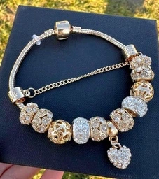 Браслет женский с Шармами Пандора Xuping Jewelry 16-22р регулируется (18к цвет золота 585п) 50-001