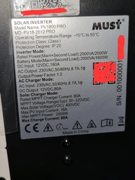Гібридний інвертор Must PV18-2012PRO, 1600 Вт/ 2000 ВA, 12 В, 1Ф (YT48110) фото від покупців 6