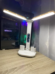 Світлодіодна настільна лампа трансформер на акумуляторі з дисплеєм 12в1 Tech Lamp - багатофункціональна з подвійним джерелом світла, календарем, термометром та тримачем для ручок, біла