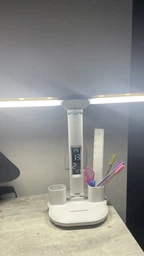 Світлодіодна настільна лампа трансформер на акумуляторі з дисплеєм 12в1 Tech Lamp - багатофункціональна з подвійним джерелом світла, календарем, термометром та тримачем для ручок, біла фото від покупців 5