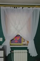 Кухонные шторки VR-Textil № 060к "Дуэт" с подвязками мятный с белым 330х170 см (50-954)