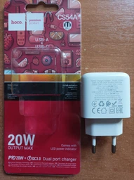 Адаптер живлення швидкого заряджання Hoco з роз'ємом USB та Type-С Блок живлення (USB-C) + USB для заряджання телефону iPhone/Xiaomi/Samsung/Huawei/Meizu Power Adapter PD20W+QC3.0 USB-A/USB-C/3,1A