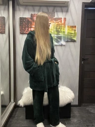Пижама женская махра тёплая со штанами XL коричневая (9016-шоколад) фото от покупателей 1