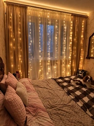 USB Гирлянда штора, 3х3 м, 10 крючков, теплый свет, пульт 8 режимов 300 Led, гирлянда от повербанка (888001)