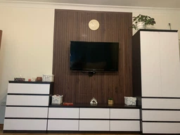 Комплект мебели VAYS в гостиную, шкаф R-9 тумба R-12 комод R-4 Венге Темный-Белый фасад