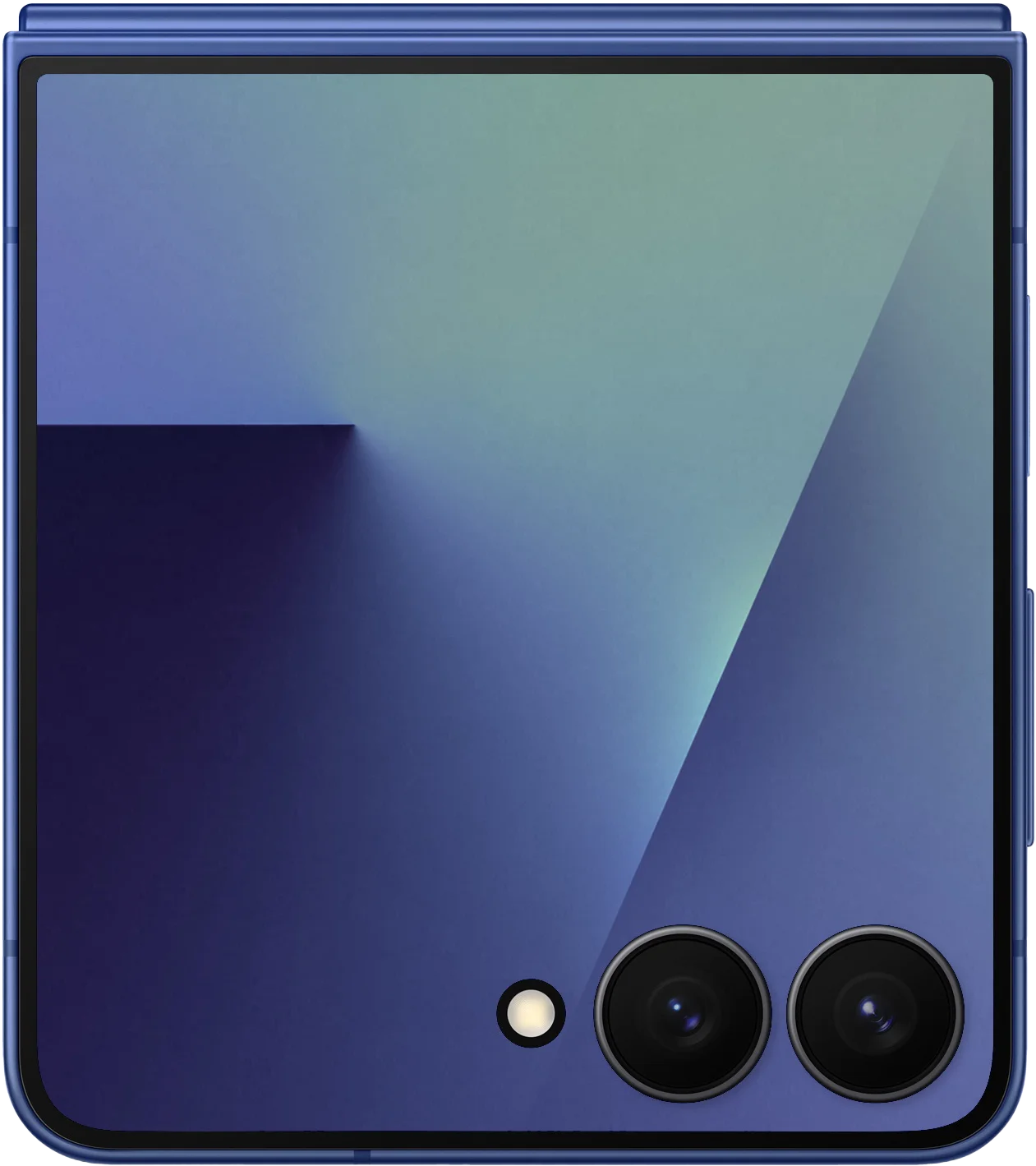 Розкладний телефон Samsung Galaxy Flip7 повернуто задньою панеллю у складеному вигляді