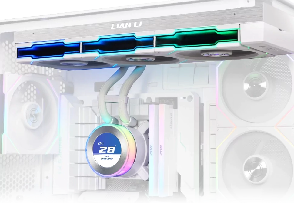 Водяное охлаждение для ПК LIAN LI HydroShift II LCD-C внутри белого корпуса