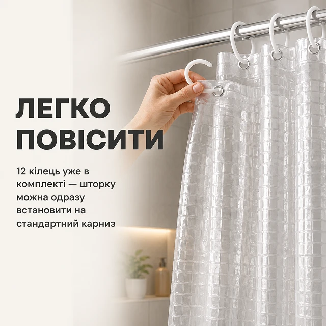 Легке встановлення шторки для душу на стандартний карниз