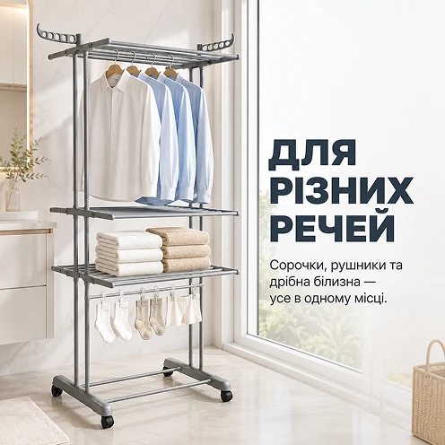 Сушіння різних типів одягу на вертикальних рівнях