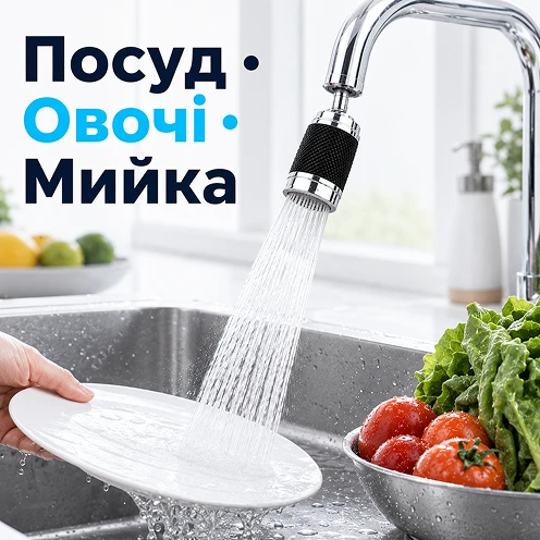 Миття свіжих овочів та фруктів під аератором
