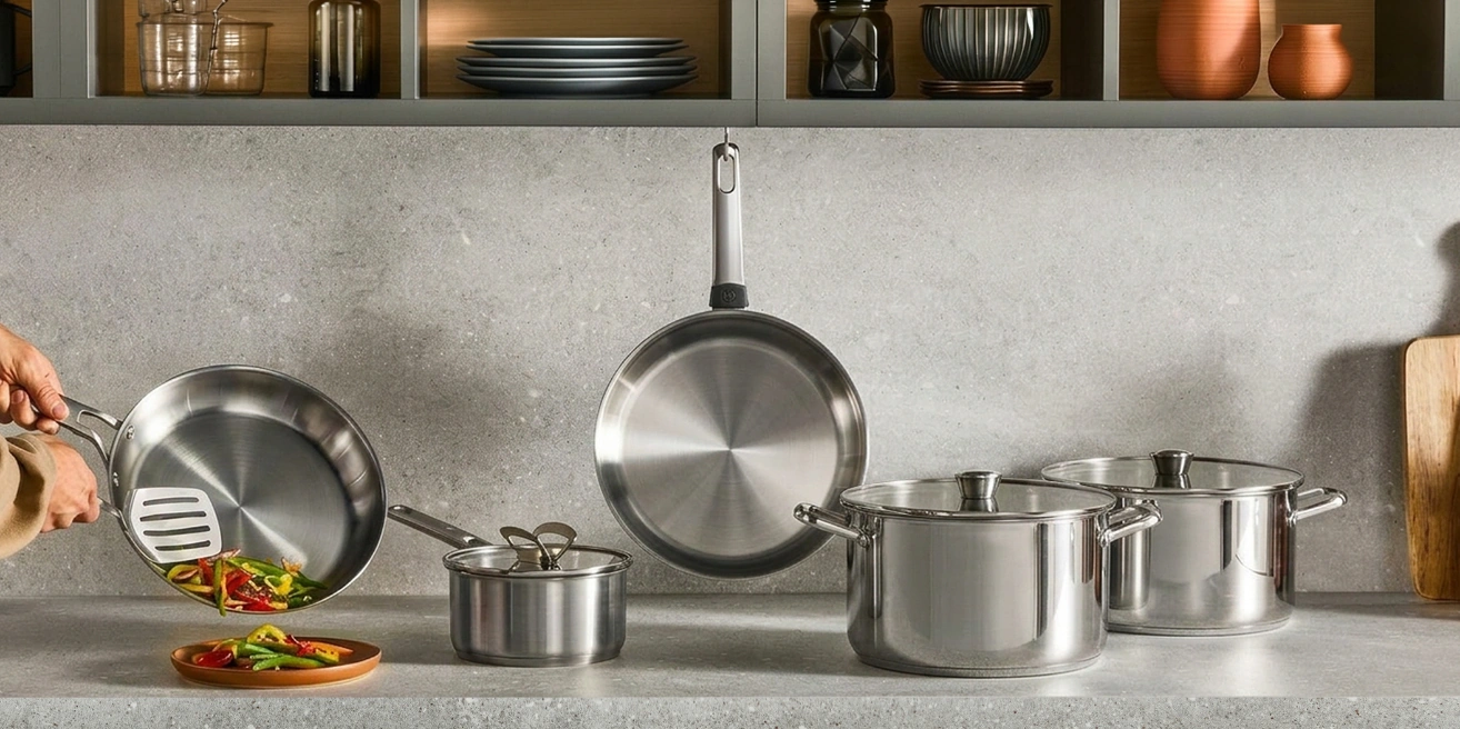 Набор кастрюль Tefal Space+ Emotion+ XL из нержавеющей стали на кухне