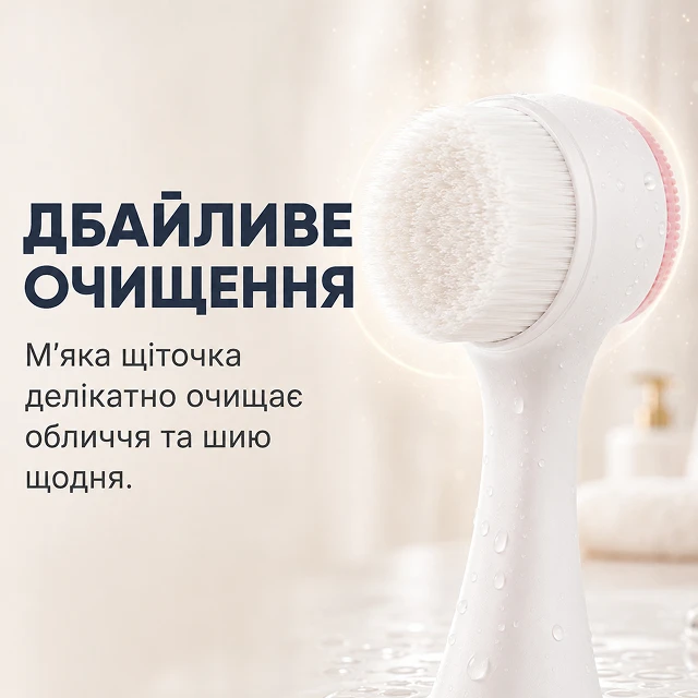 Біла щіточка з ніжним ворсом для дбайливого очищення шкіри