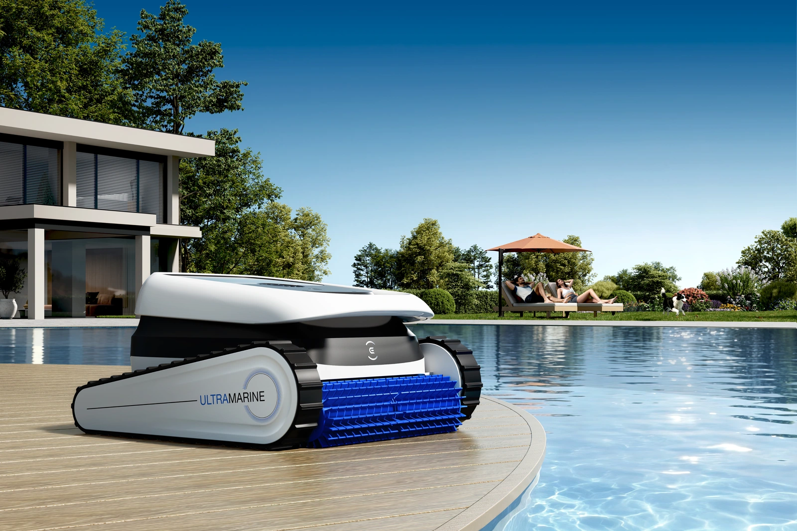 Робот-мойщик бассейнов Ecovacs Ultramarine P1 у бассейна загородного дома