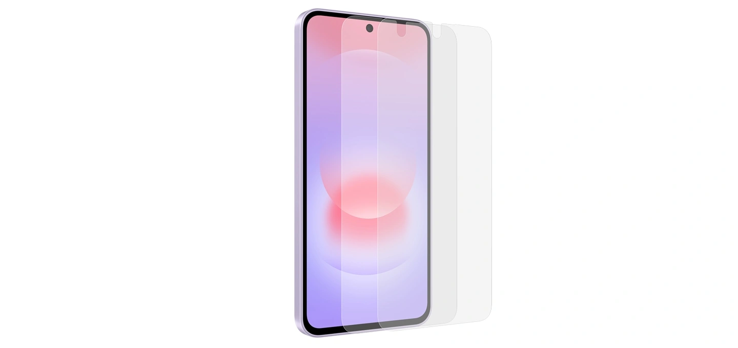 Samsung Galaxy A37 5G под наклоном и защитная плёнка для экрана
