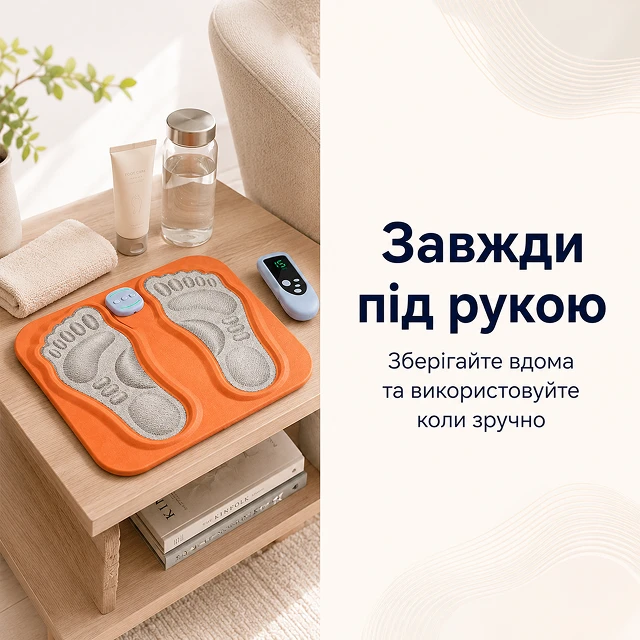 Компактный складной массажный коврик удобно хранить возле дивана