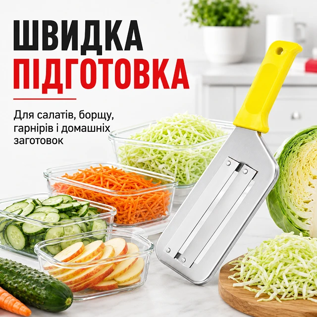 Швидке нашаткування капусти жовтою ручною овочерізкою