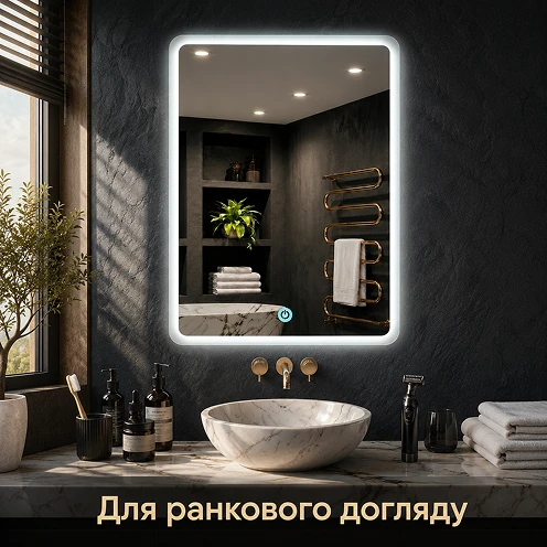 Зеркало с яркой контурной подсветкой для утреннего ухода
