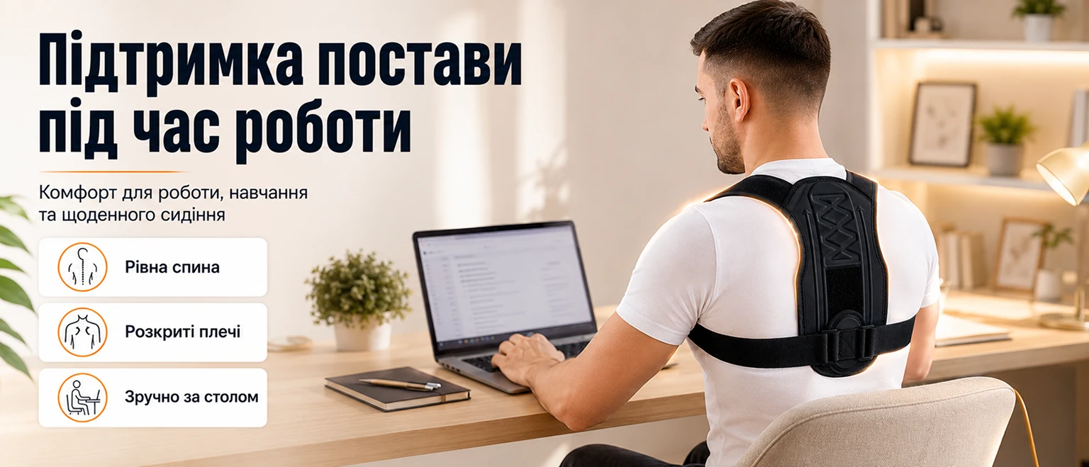 Ортопедичний коректор постави FILLBOSS Black для підтримки спини під час роботи
