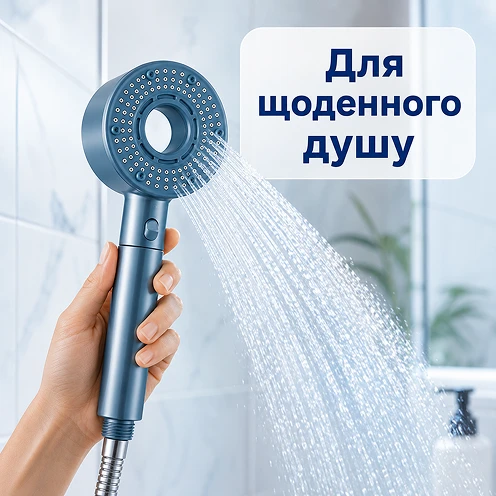 Стильный вид синей лейки в ванной комнате