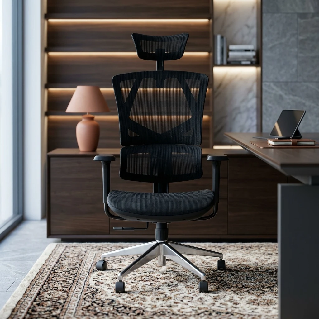 Кресло Barsky ECO Black G-8 в строгом деловом кабинете