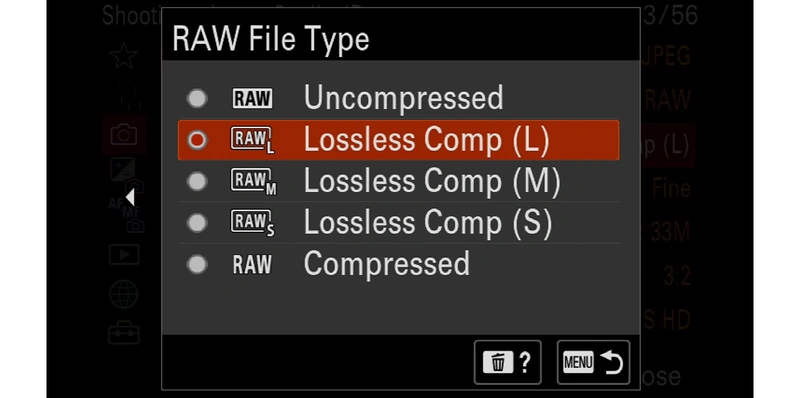 Изделие, на LCD-дисплее которого показано меню выбора изображения RAW