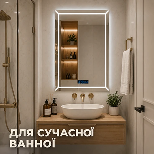 Смарт дзеркало 80х60 см в інтер'єрі сучасної ванної кімнати