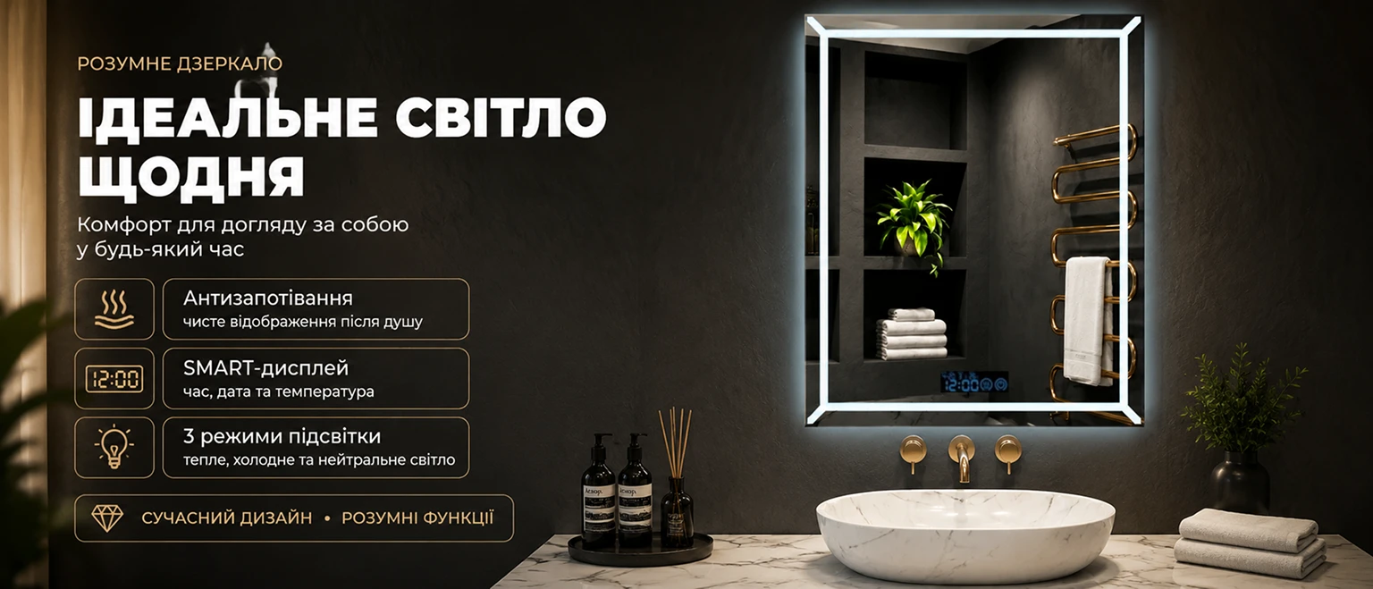 Смарт дзеркало для ванної кімнати BRS з LED-підсвіткою, підігрівом та дисплеєм