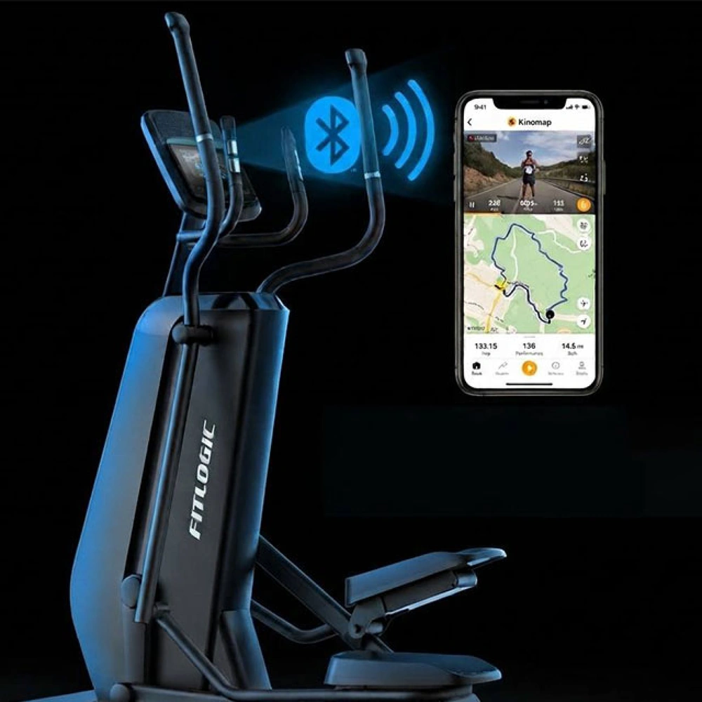 Орбітрек FitLogic CT2601T підключений через Bluetooth до додатка Kinomap