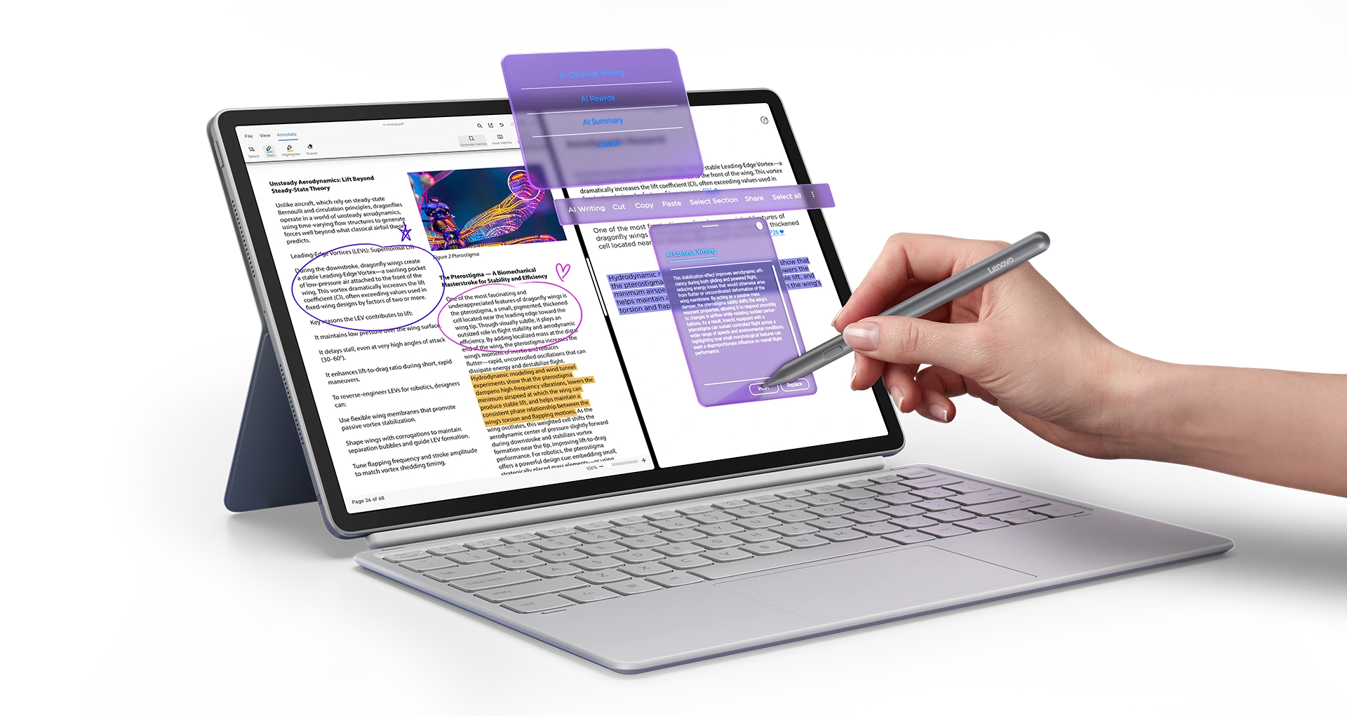 Планшет с клавиатурой и приложением AI Notes