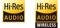 Логотипы технологии Hi-Res Audio и беспроводной технологии Hi-Res Audio