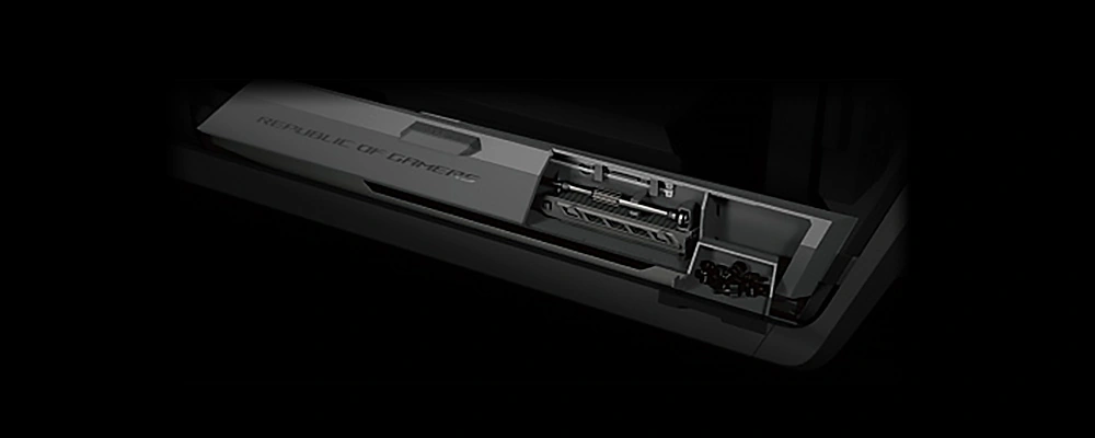 Встроенный скрытый отсек для мелких деталей в корпусе ROG Hyperion GR701