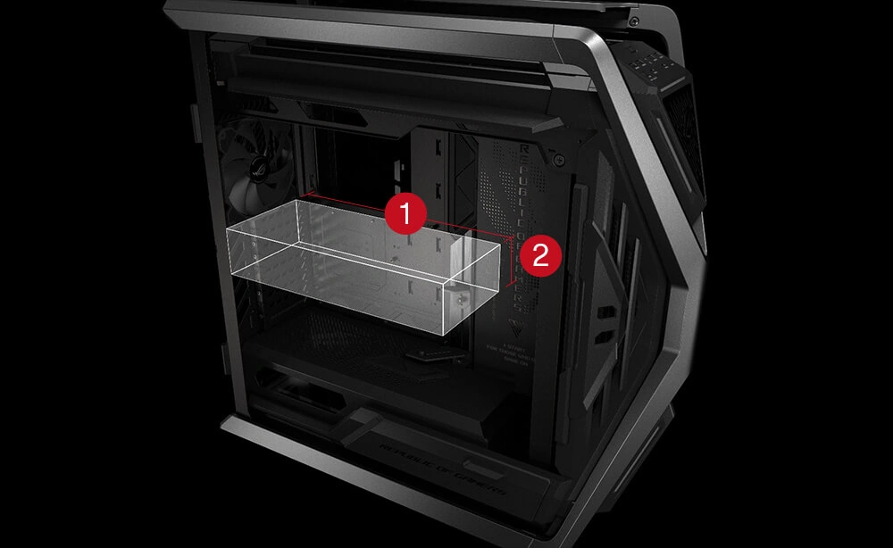 Збірка на основі ROG Hyperion GR701 BTF Edition з великою відеокартою, встановленою у корпусі