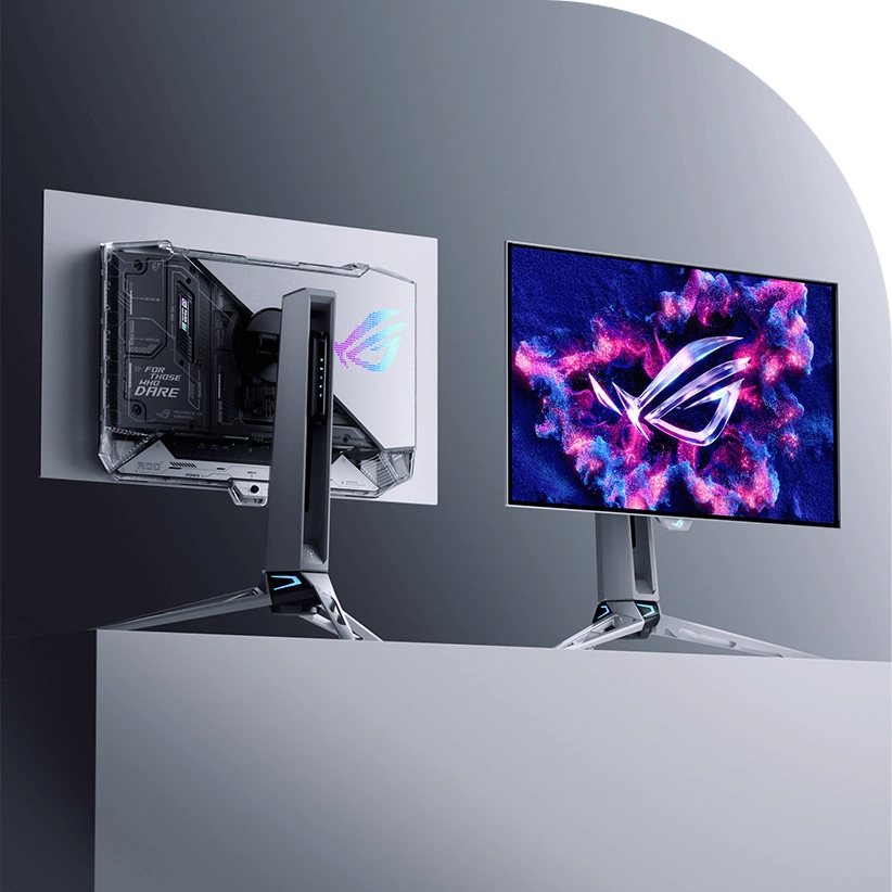 Срібляста поверхня корпусу монітора ROG Swift OLED PG27AQWP-W