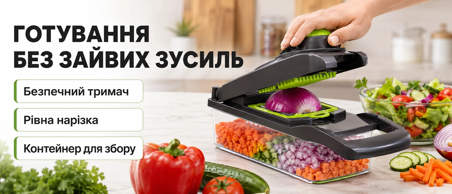 Ручная овощерезка 14в1 Lemleo Black-Green для быстрого и безопасного приготовления блюд