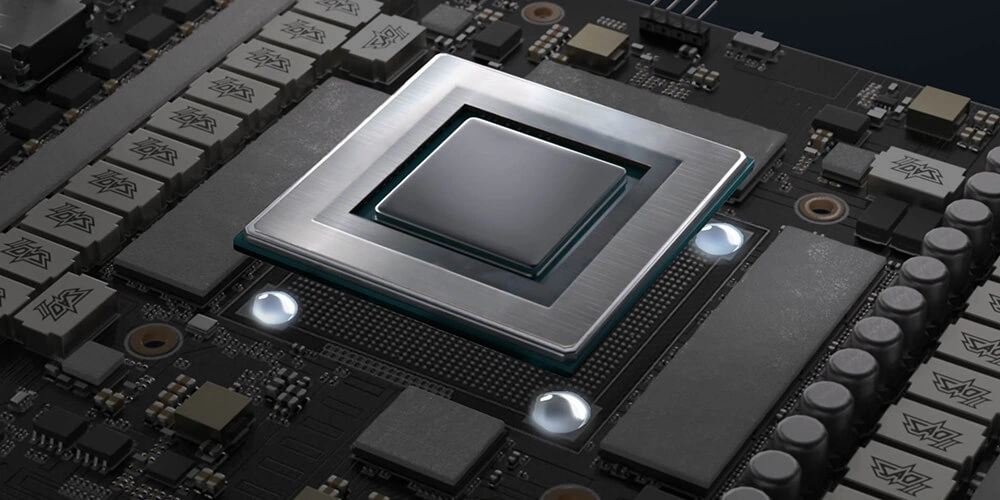 Схема нанесения клея ASUS GPU Guard в четырёх углах чипа