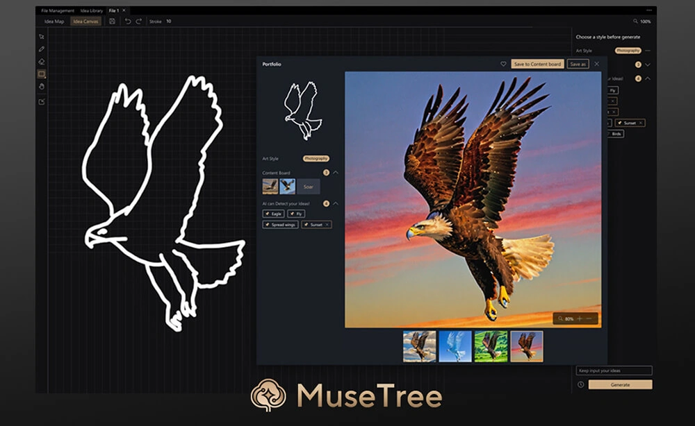 Интерфейс приложения MuseTree для создания изображений с помощью ИИ